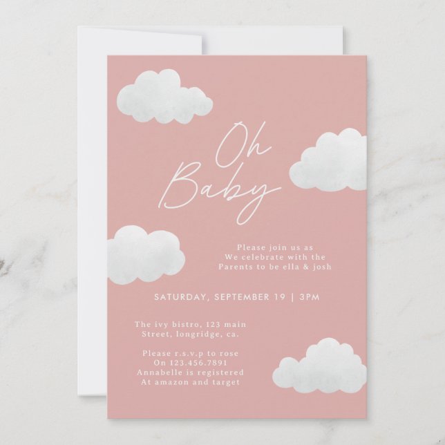 Pink girly elegant Oh Baby shower modern stylish Invitation (Front)