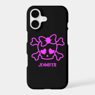 Pink girly emo skull with bow
