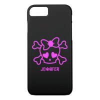 Pink girly emo skull with bow