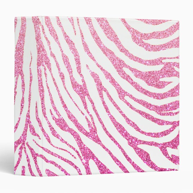 Pink Girly Faux Glitter Zebra Pattern Cute Binder (Front/Spine)