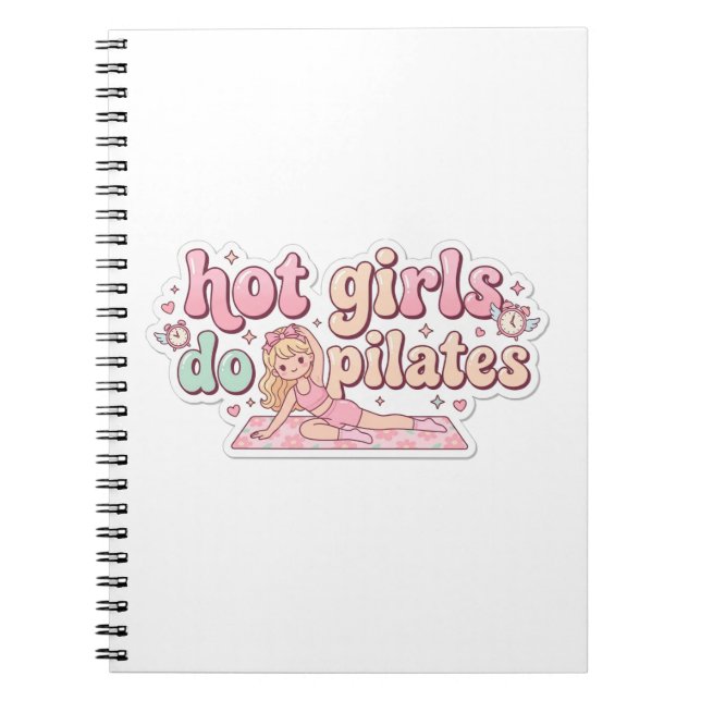 Pink Girly Fitness Planner, Pilates Girl Gift Notebook (Front)