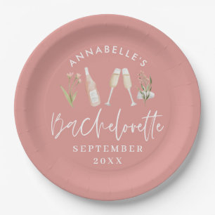 Pink girly floral champagne bachelorette stylish c paper plate