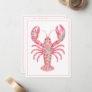 Pink Girly Floral Lobster Personalized Card