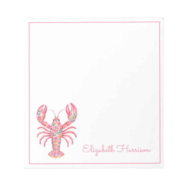 Pink Girly Floral Lobster Personalized Notepad (Front)