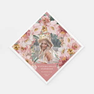 Pink girly floral photo graduation party napkins
