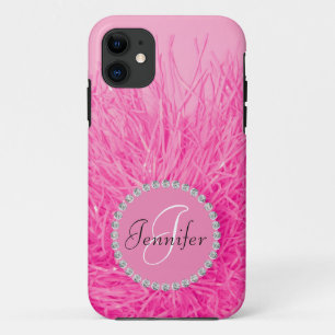 Pink Girly Glam Pretty Monogram Name Personalize iPhone 11 Case