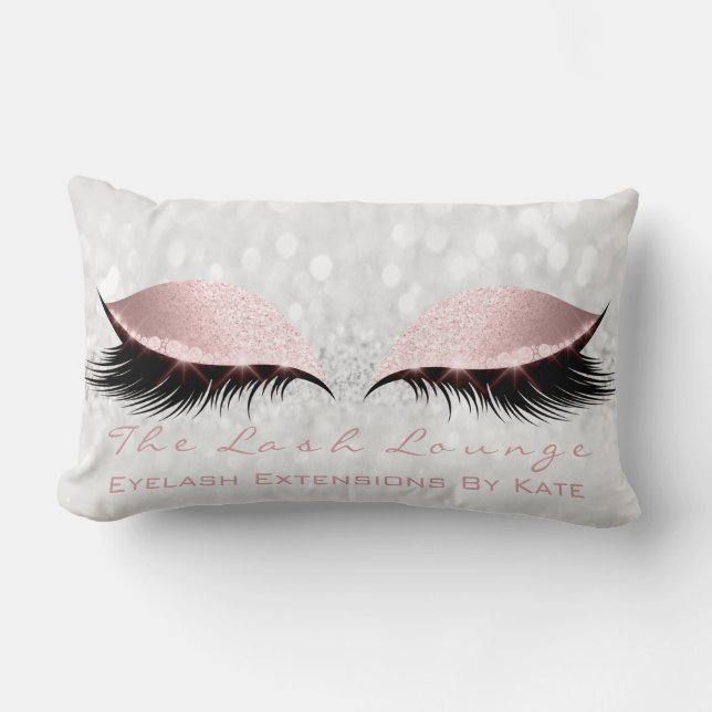 Pink Girly Glitter Makeup Lash Eye Princess Grey Lumbar Pillow (Front)