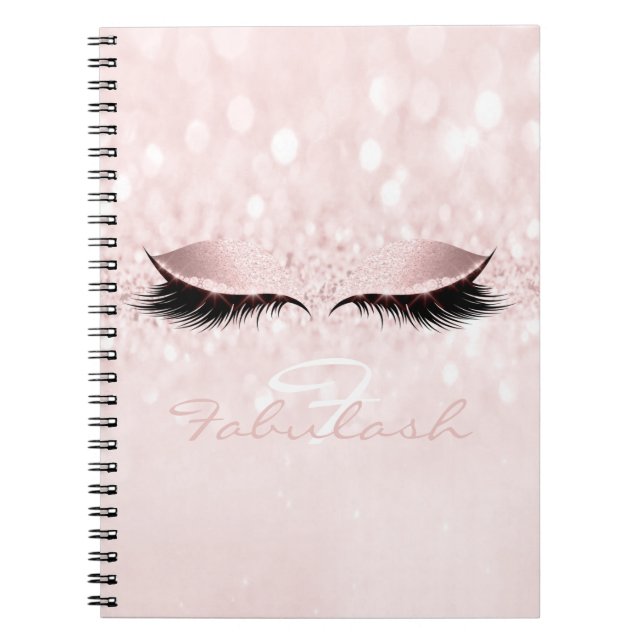 Pink Girly Glitter Makeup Sparkly Monogram Name Notebook (Front)