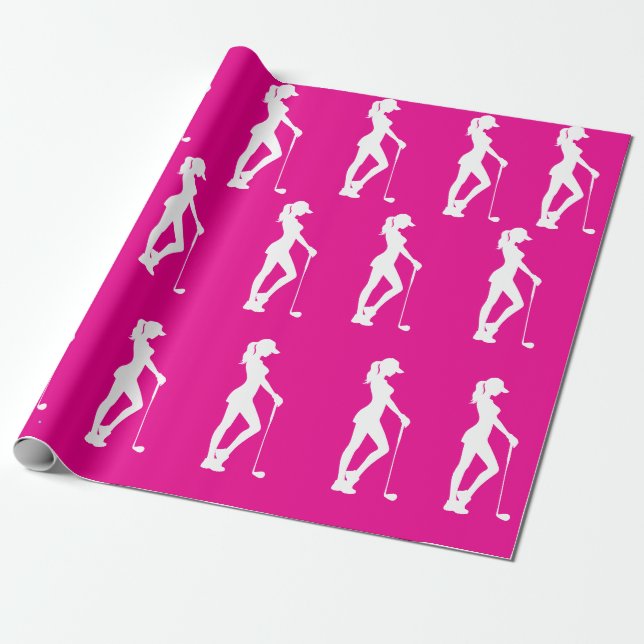 Pink Girly Golf Party Wrapping Paper (Unrolled)