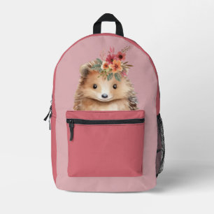 Pink Girly Hedgehog Printed Backpack