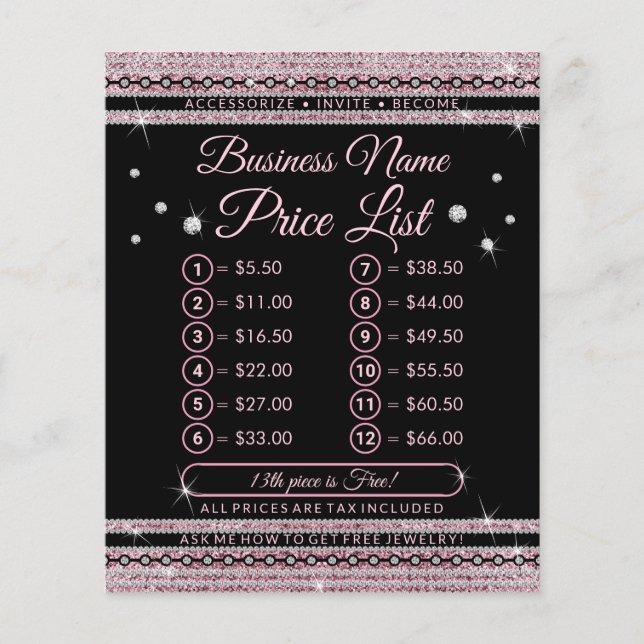 Pink Girly Jewellery Diamond Lux Price List Flyer (Front)