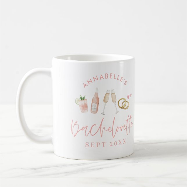 Pink girly modern champagne bachelorette stylish coffee mug (Left)