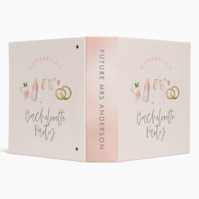 Pink girly modern cocktail script bachelorette 3 r binder (Background)