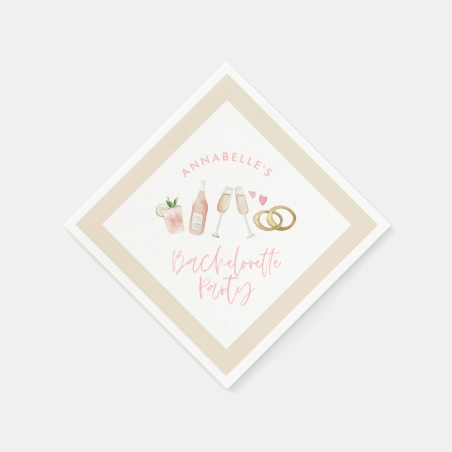 Pink girly modern cocktail script bachelorette napkin (Corner)