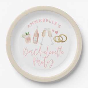 Pink girly modern cocktail script bachelorette pap paper plate