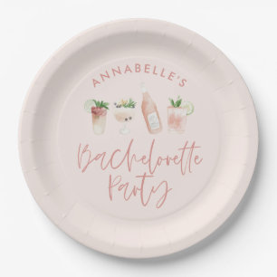 Pink girly modern cocktail script bachelorette paper plate