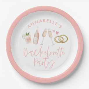 Pink girly modern cocktail script bachelorette paper plate