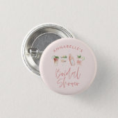 Pink girly modern cocktail script bridal shower 1 inch round button (Front & Back)
