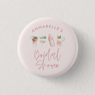 Pink girly modern cocktail script bridal shower 1 inch round button