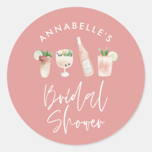 Pink girly modern cocktail script bridal shower classic round sticker