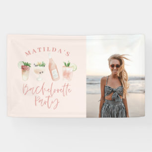 Pink girly modern drink bachelorette party photo banner
