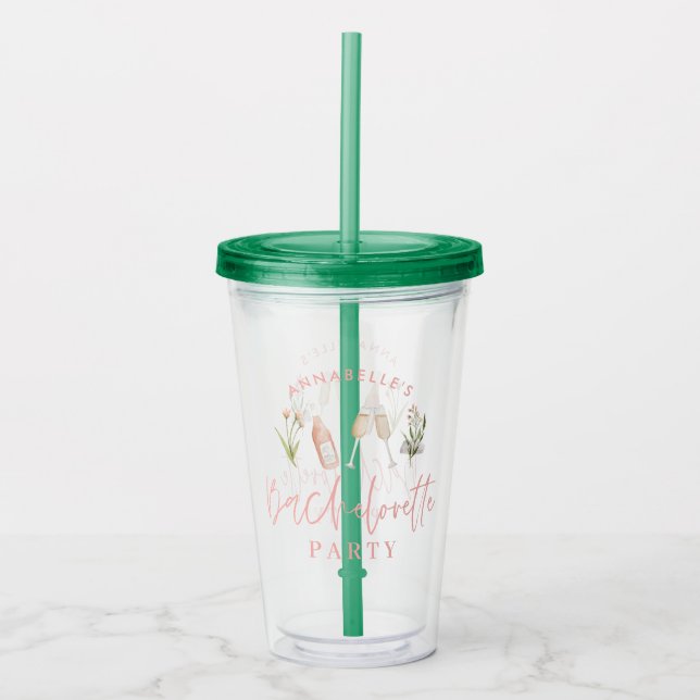Pink girly modern drinks bachelorette party beach  acrylic tumbler (Front)