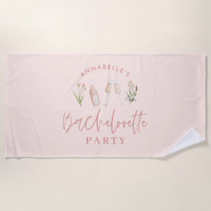 Pink girly modern drinks bachelorette party beach beach towel
