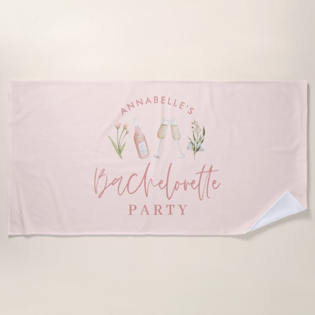 Pink girly modern drinks bachelorette party beach  beach towel (Front)