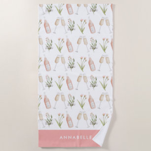 Pink girly modern drinks bachelorette party beach  towel