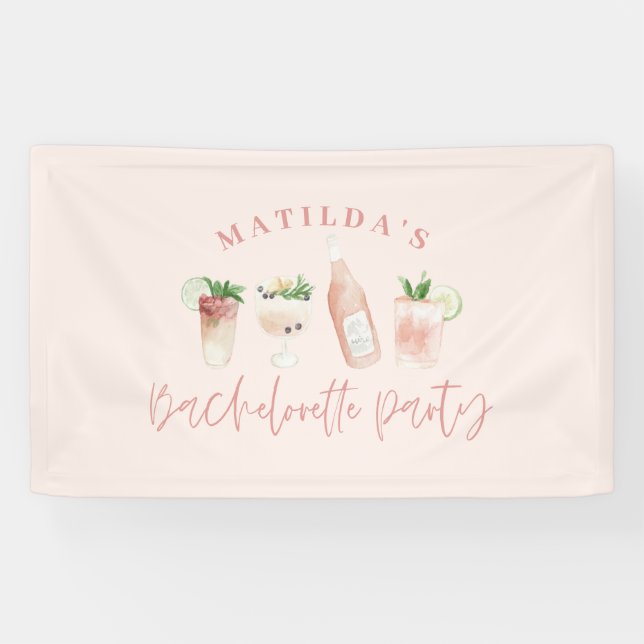 Pink girly modern drinks bachelorette weekend banner (Horizontal)