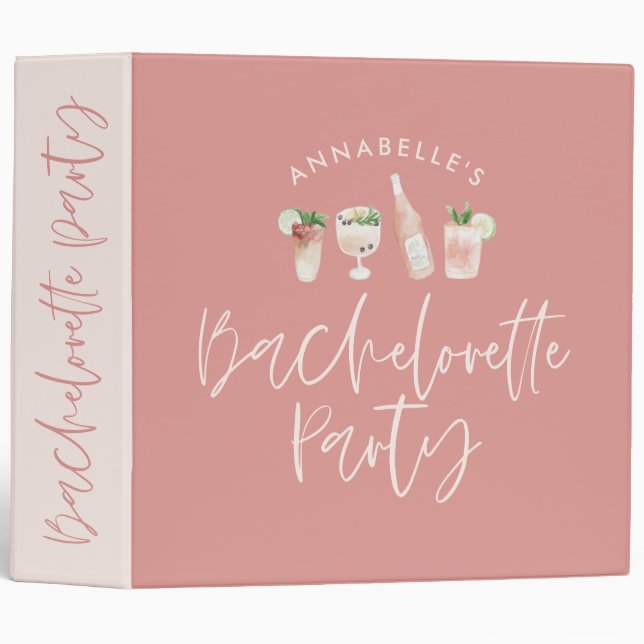 Pink girly modern drinks bridal shower binder (Front/Spine)