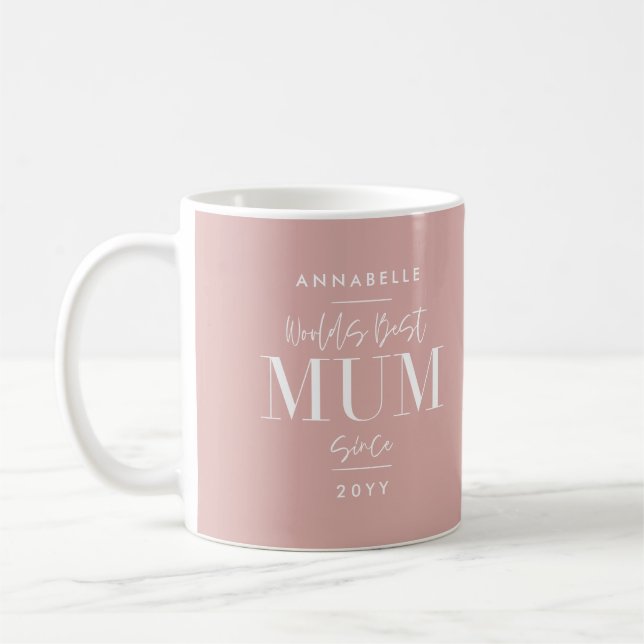 Pink girly modern mum mothers day typography coffee mug (Left)