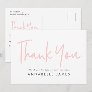 Pink girly modern typography stylish thank you invitation