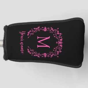 Pink girly monogram on black golf head cover