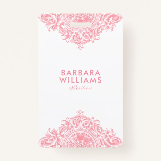 Pink Girly Ornate Ornament Badge (Front)