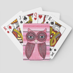 Pink Girly Owl Illustration Playing Cards Deck