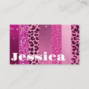 Pink Girly Personalized Glitter Business Card