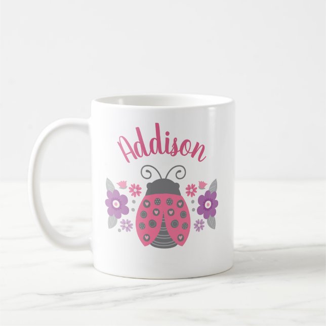 Pink Girly Personalized Ladybug Mug (Left)