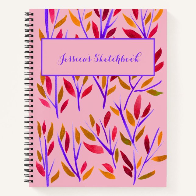 Pink Girly Personalized Sketchbook  Notebook (Front)