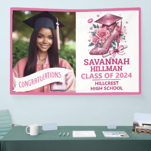 Pink Girly Photo Custom Luxury Graduation Banner