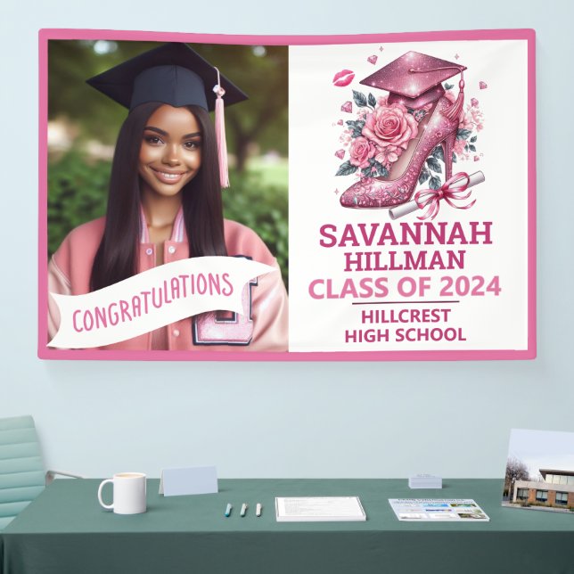 Pink Girly Photo Custom Luxury Graduation Banner (Tradeshow)