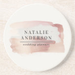 Pink girly rose gold modern stylish elegant coaster<br><div class="desc">Bring style and professionalism to your desk with this elegant blush watercolor coaster. Featuring soft hand-painted brushstrokes in warm rose and terracotta tones, this modern design adds a chic touch to any workspace. Personalize with your name, business title, or brand for a custom look that’s perfect for wedding planners, event...</div>