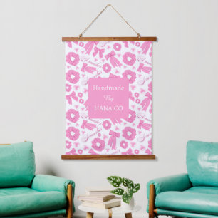 Pink Girly Scrunchies Pattern Cute Hair Accessory Hanging Tapestry