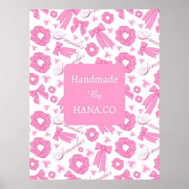 Pink Girly Scrunchies Pattern Cute Hair Accessory  Poster (Front)