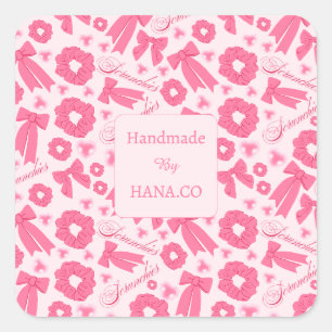 Pink Girly Scrunchies Pattern Cute Hair Accessory Square Sticker