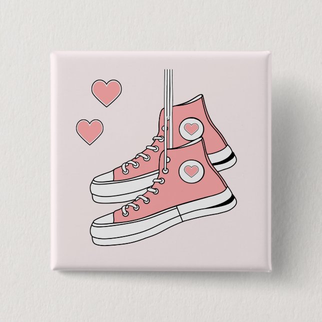 Pink Girly Sneakers 2 Inch Square Button (Front)