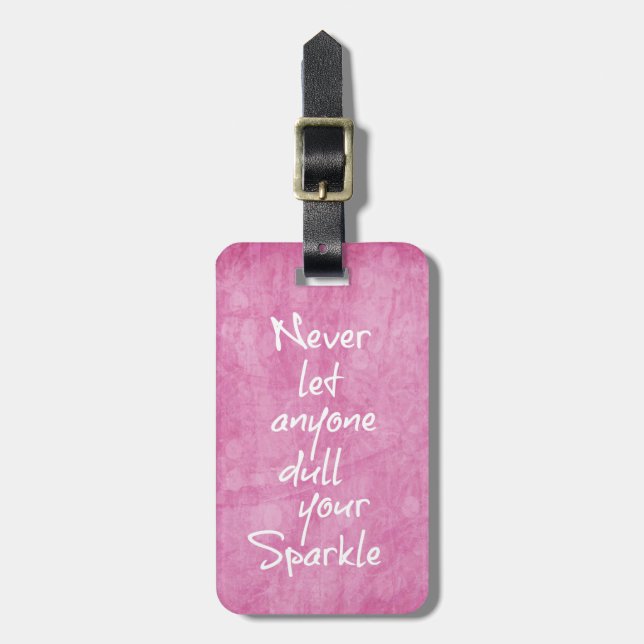 Pink Girly Sparkle Quote Luggage Tag (Front Vertical)