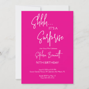 Pink Girly Surprise Party 50th Birthday Invitation