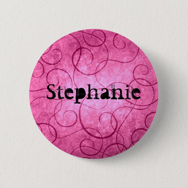 Pink girly swirls 2 inch round button (Front)