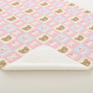 Pink Girly Teddy Bear Sherpa Baby Blanket